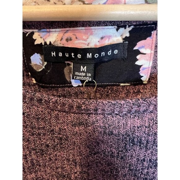 Haute Monde Mauve Short Sleeve Knit Top Medium Pocket Slit Sides Stretch NWT - Picture 2 of 8
